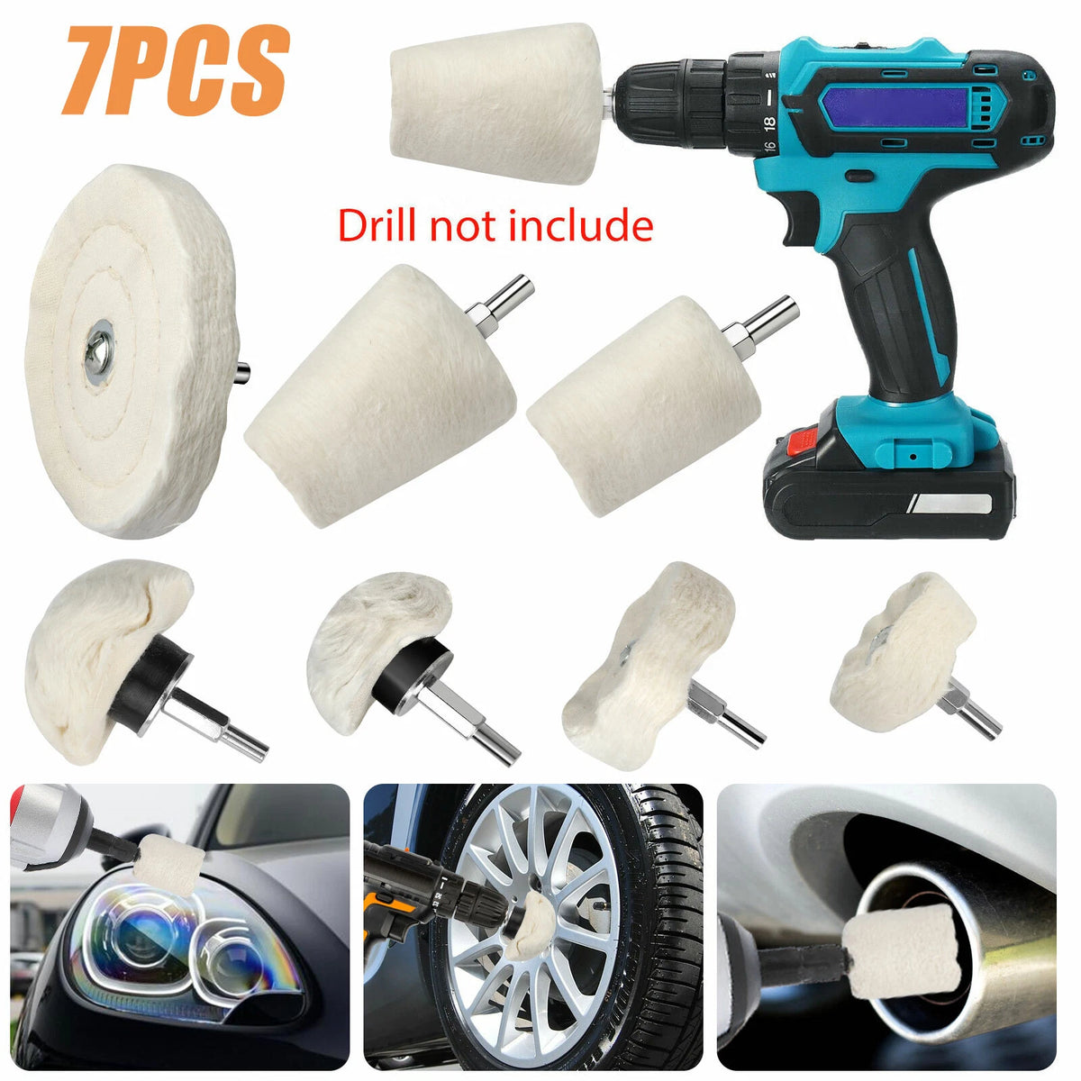 7PCS Polishing Buffing Pads Mop Wheel Drill Kit for Car