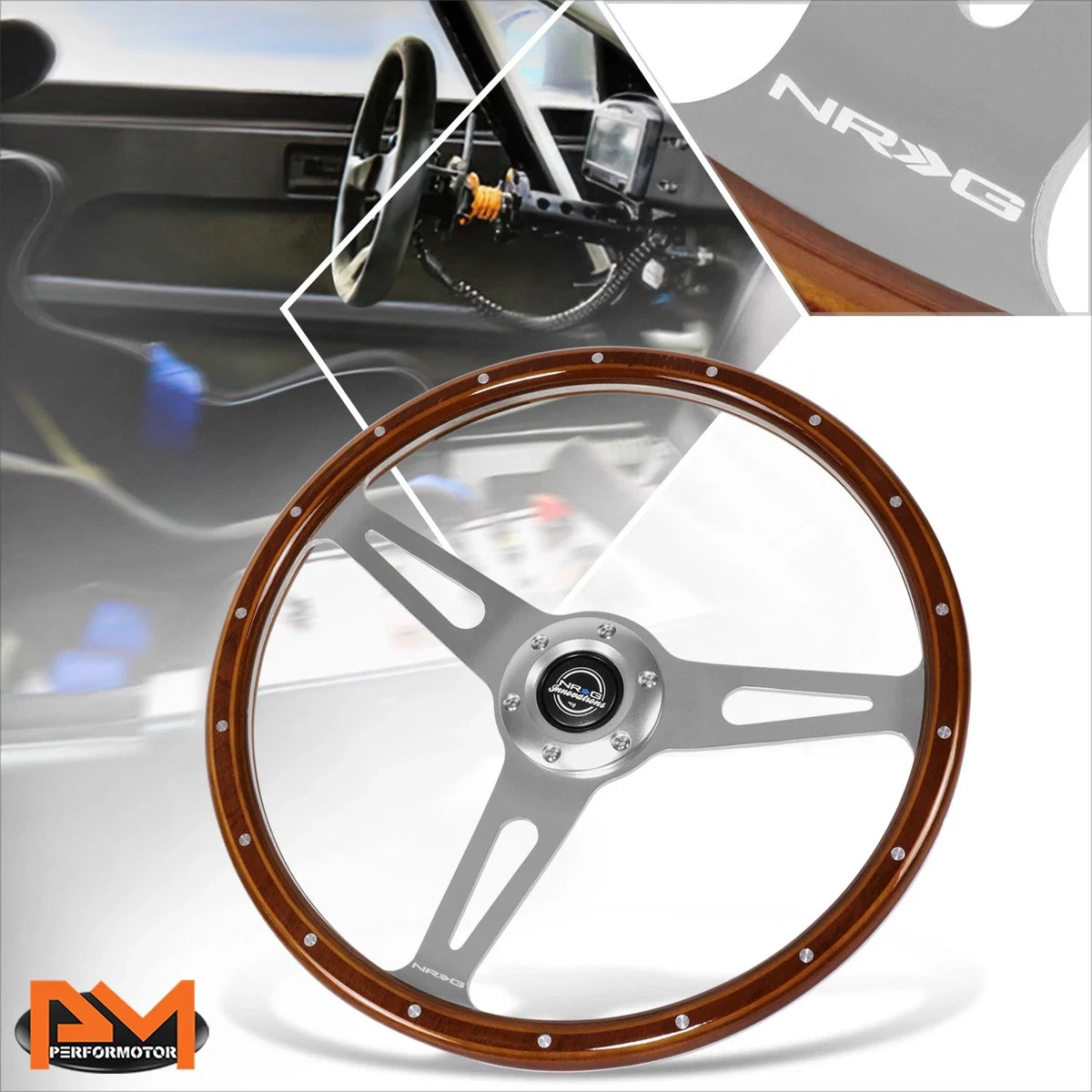 NRG RST-363SL 380mm Classic Wood Grain Racing Steering Wheel for Universal
