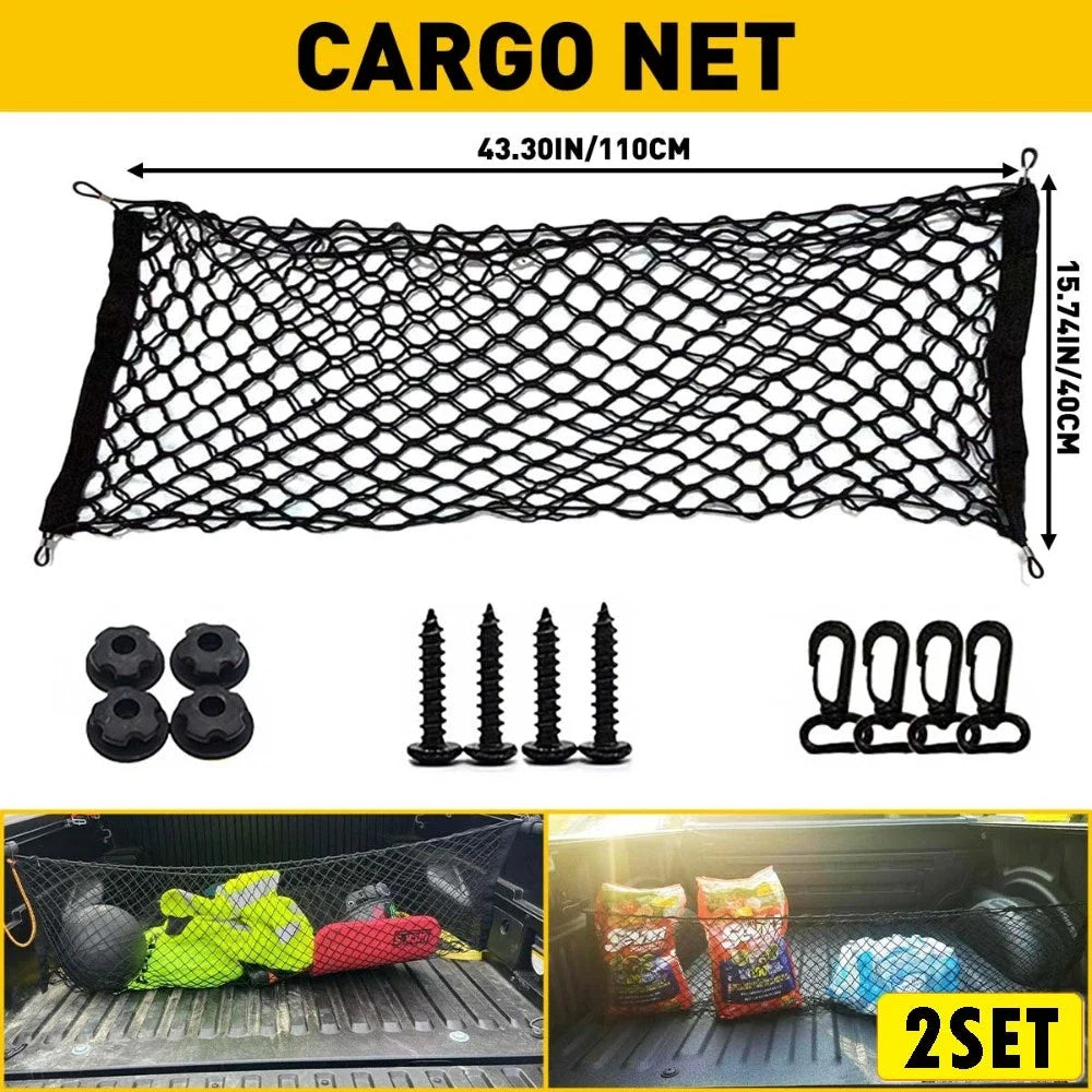 Set of 2 Rear Envelope Trunk Style Cargo Net for Chevy Silverado GMC Sierra (2013–2020)