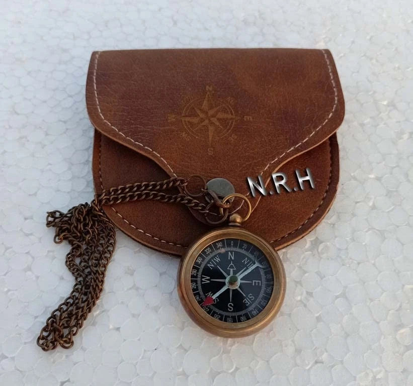 Brass Compass with Leather Case for Navigation