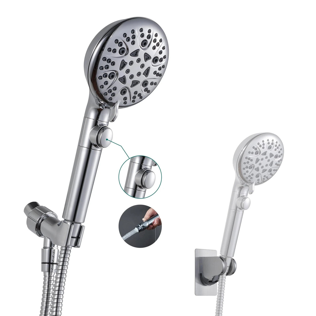 Handheld Shower Head with On Off Switch, 8-Mode High Pressure Silver