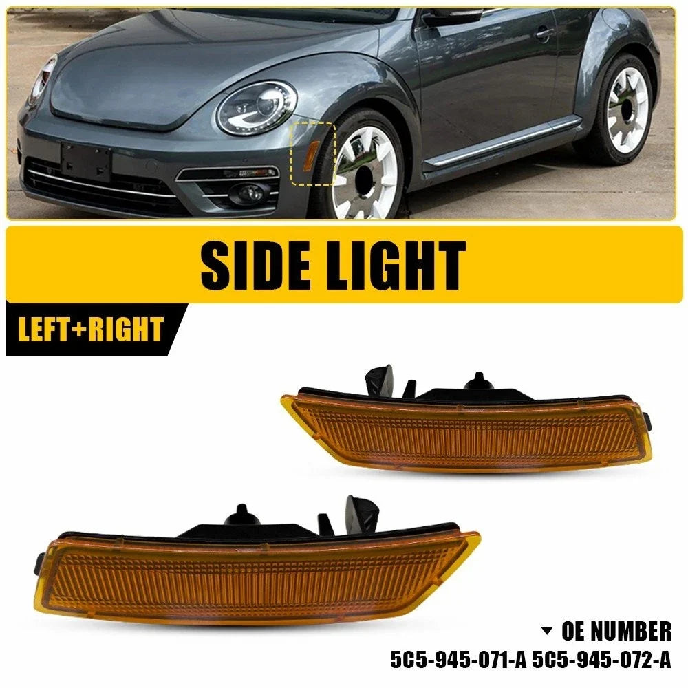 2Pcs Amber Bumper Side Marker Light Housings for Volkswagen Beetle (2012–2019)