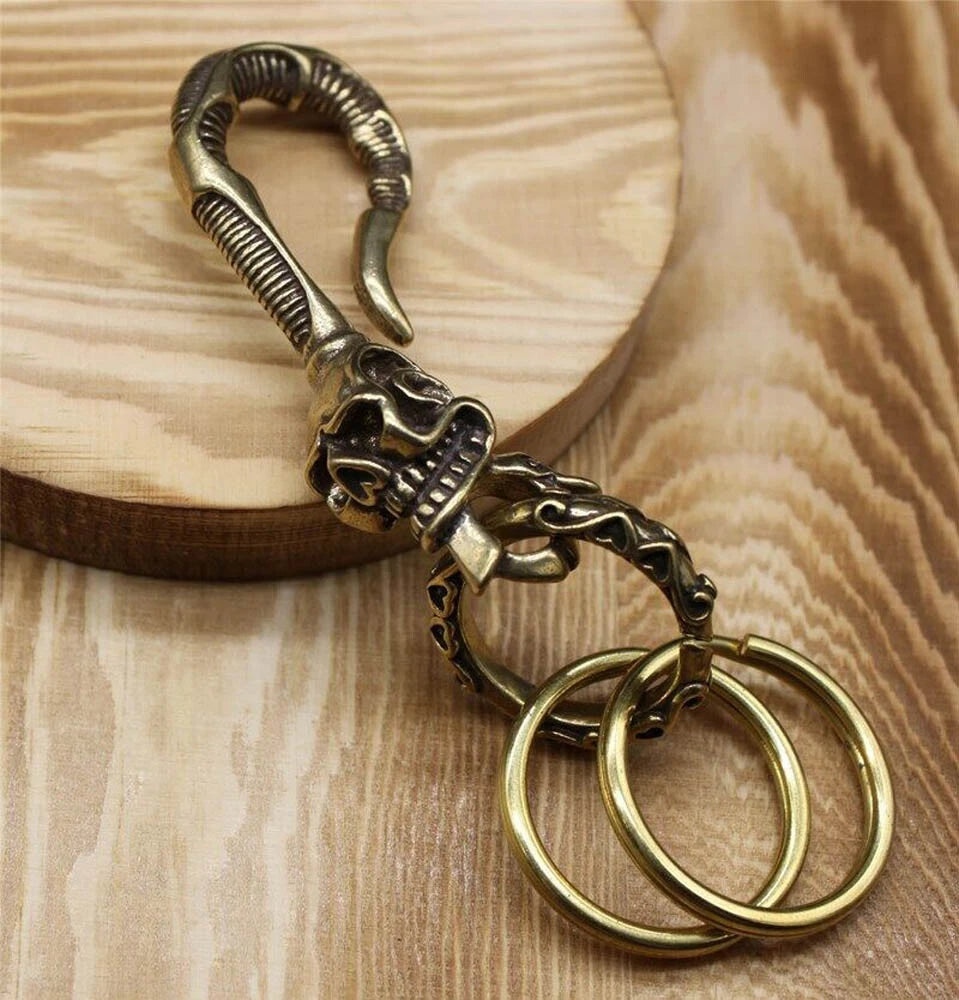 Solid Brass Skull Keychain Clip for EDC Use