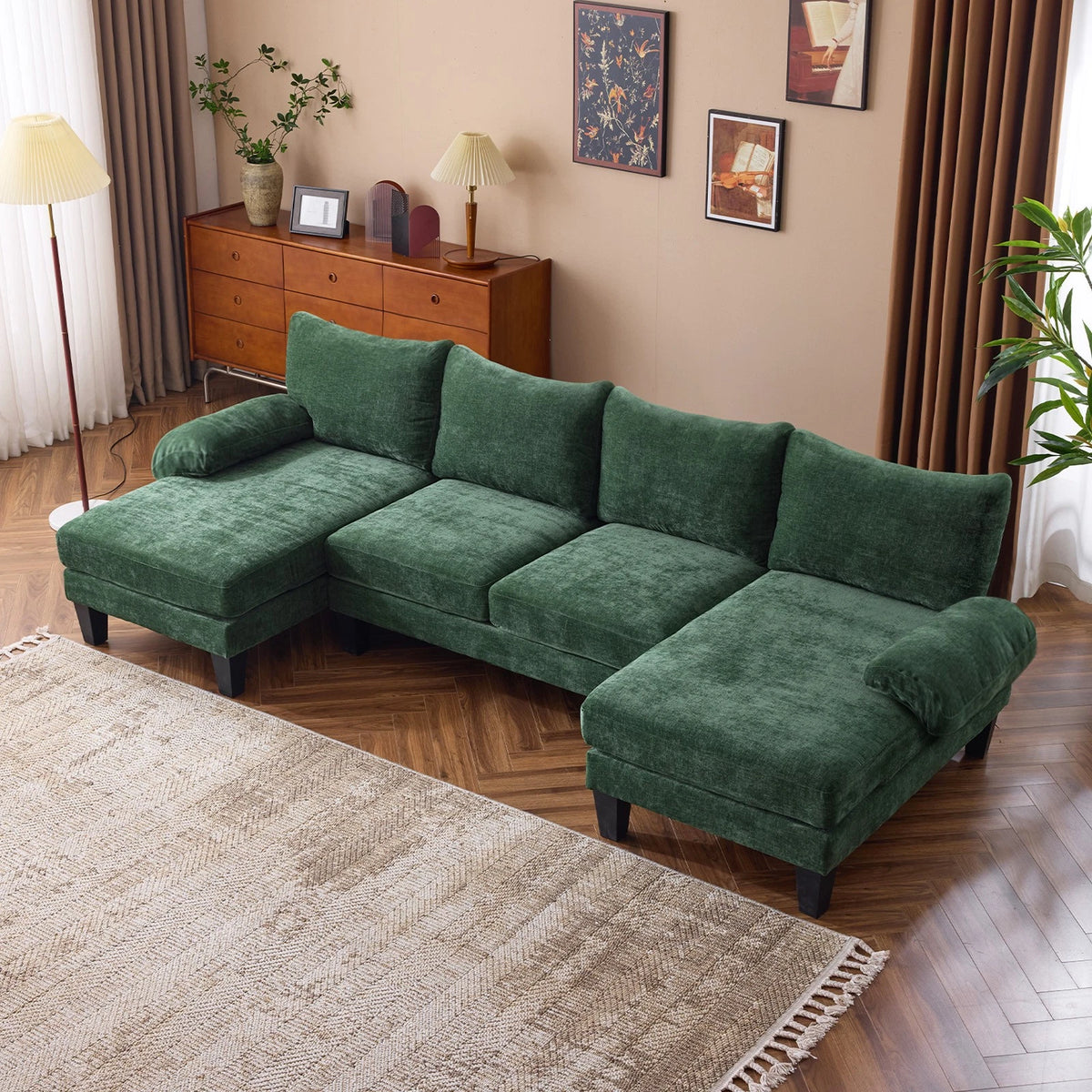 Sectional Couch for Living Room U-Shaped Sofa with Double Chaise