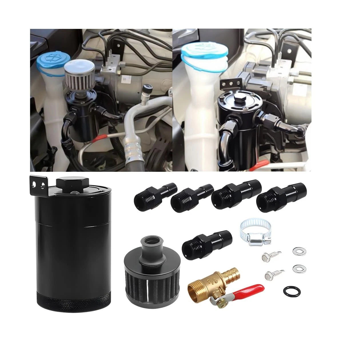 Aluminum Baffled Oil Catch Can Kit for Universal Vehicles (150ML, 2 Port)