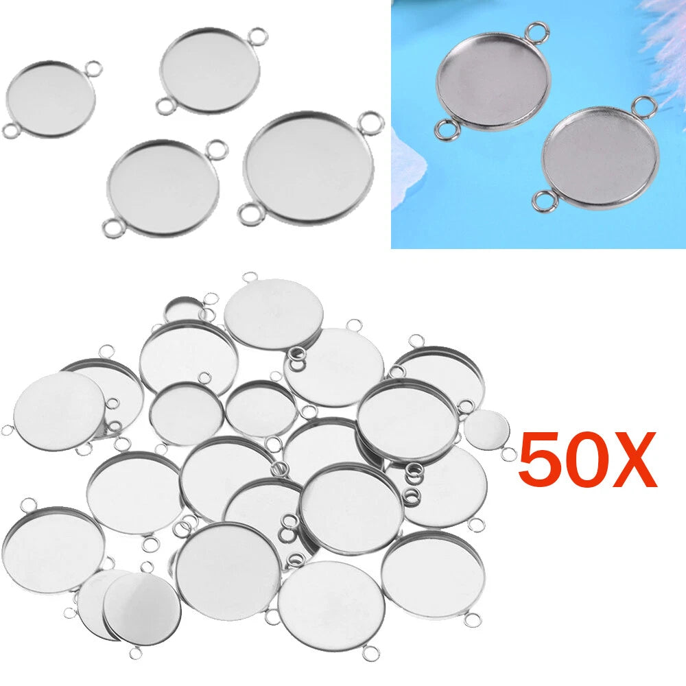 50X Cabochon Cameo Base Tray Bezel Blank Connectors 8/10/12/14mm