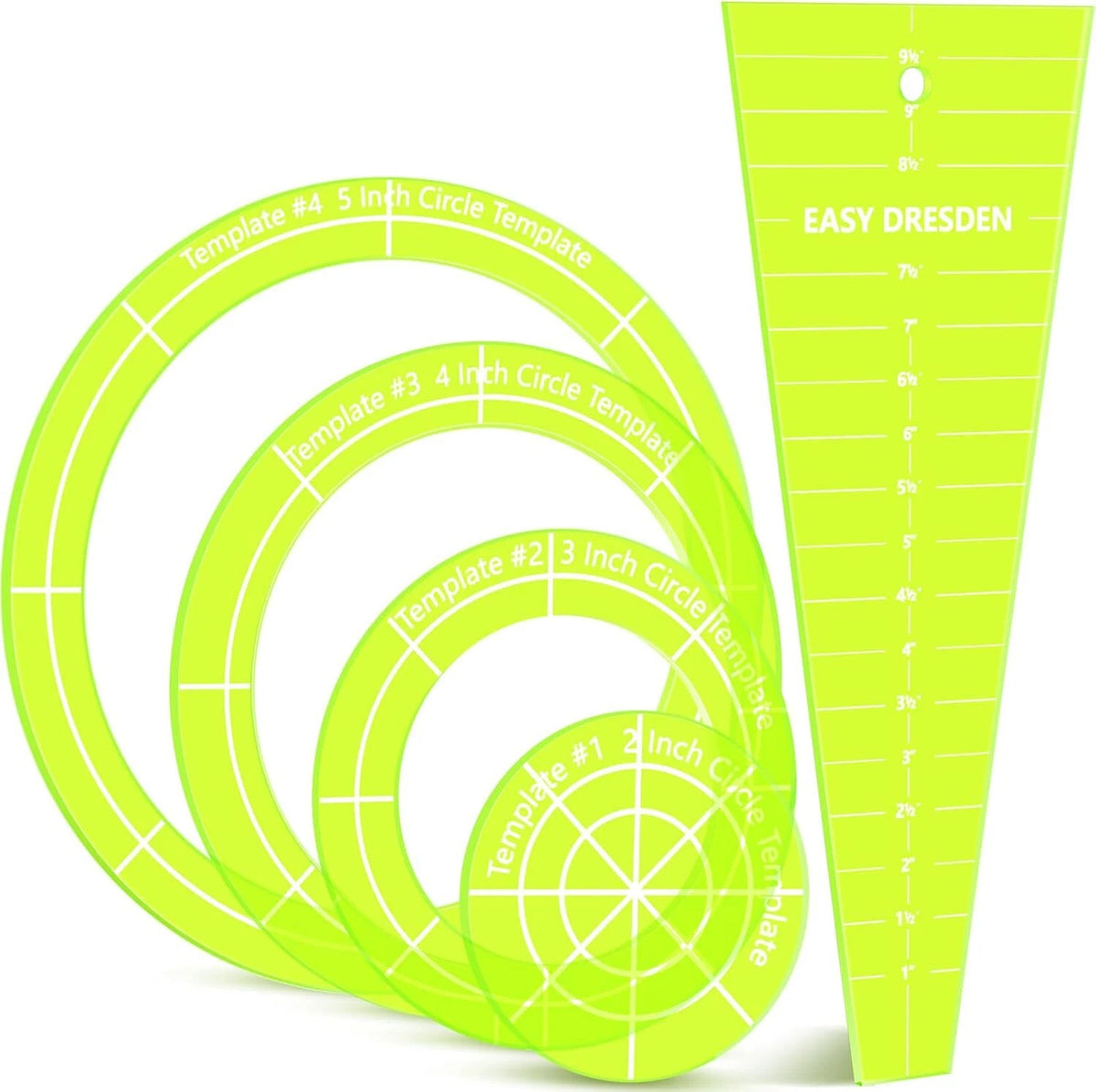 5Pcs Acrylic Quilting Template Ruler for Dresden Plate (10 Inch)
