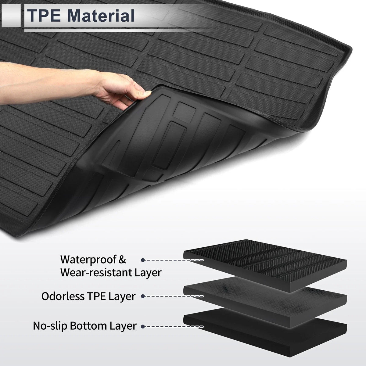 Cargo Liner Rear Trunk Mat for Hyundai Santa Fe (2013–2018) TPE Long Grid