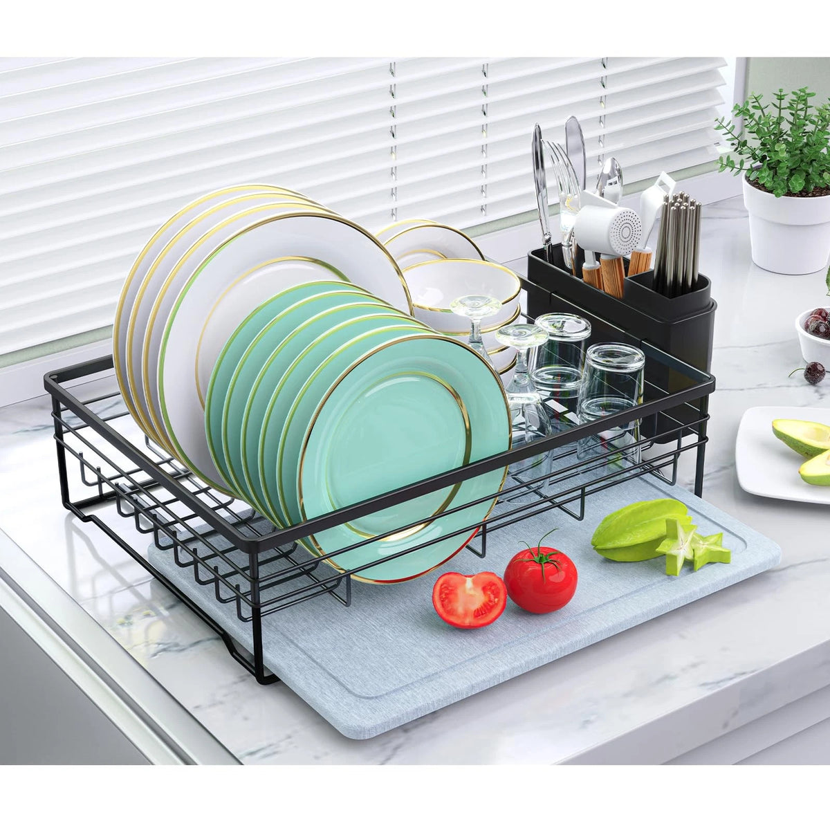 Dish Drying Rack for Kitchen (QuickDrying, SpaceSaving, Black)