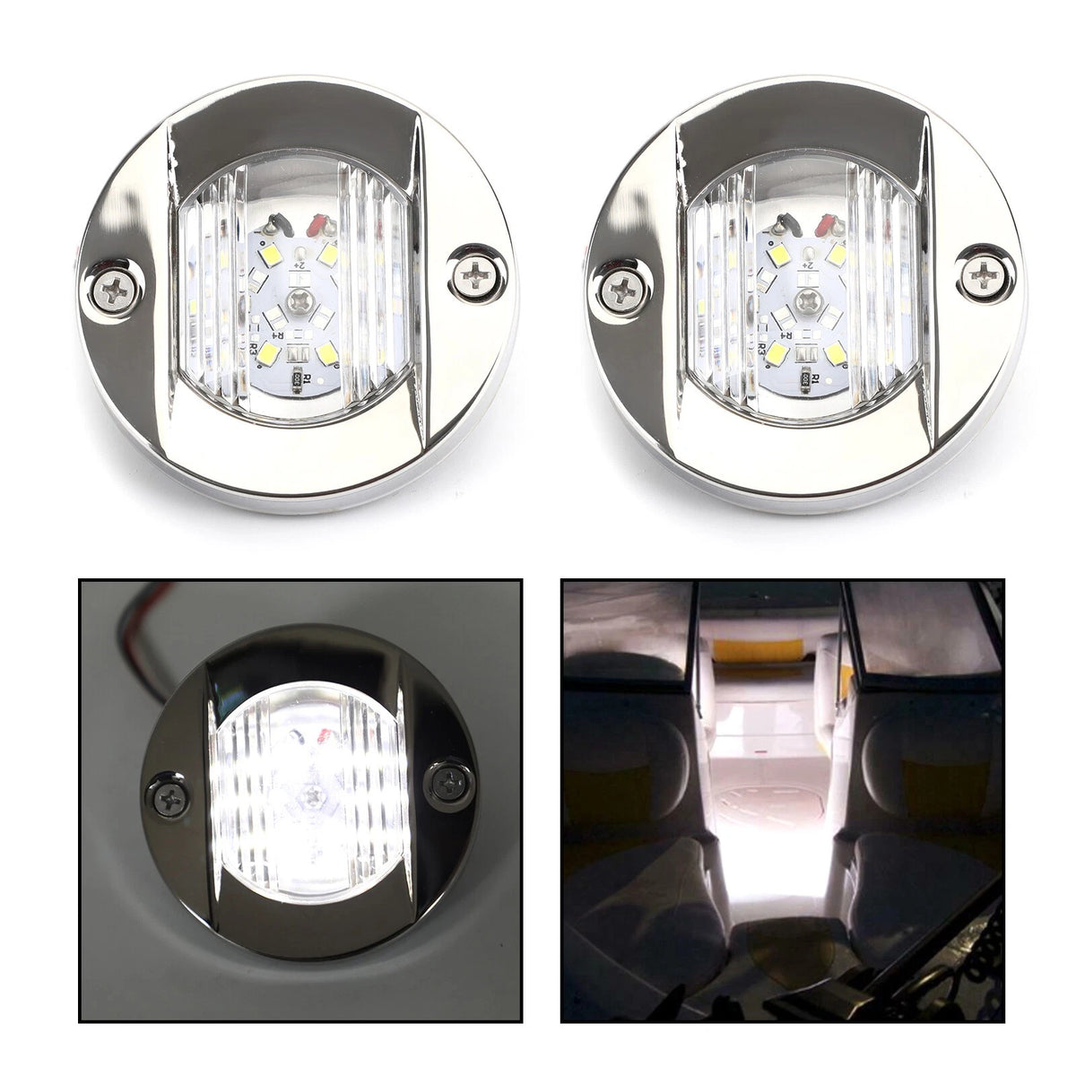 2X 12V Stainless Marine Blue Underwater Light for Boat (P009-A005-Whi-2P)