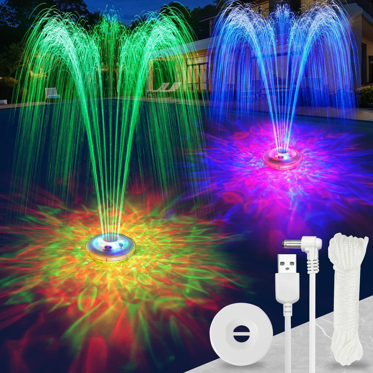 Floating Pool Fountain Lights Show Water Pump Anchor Rope for Inground Pools