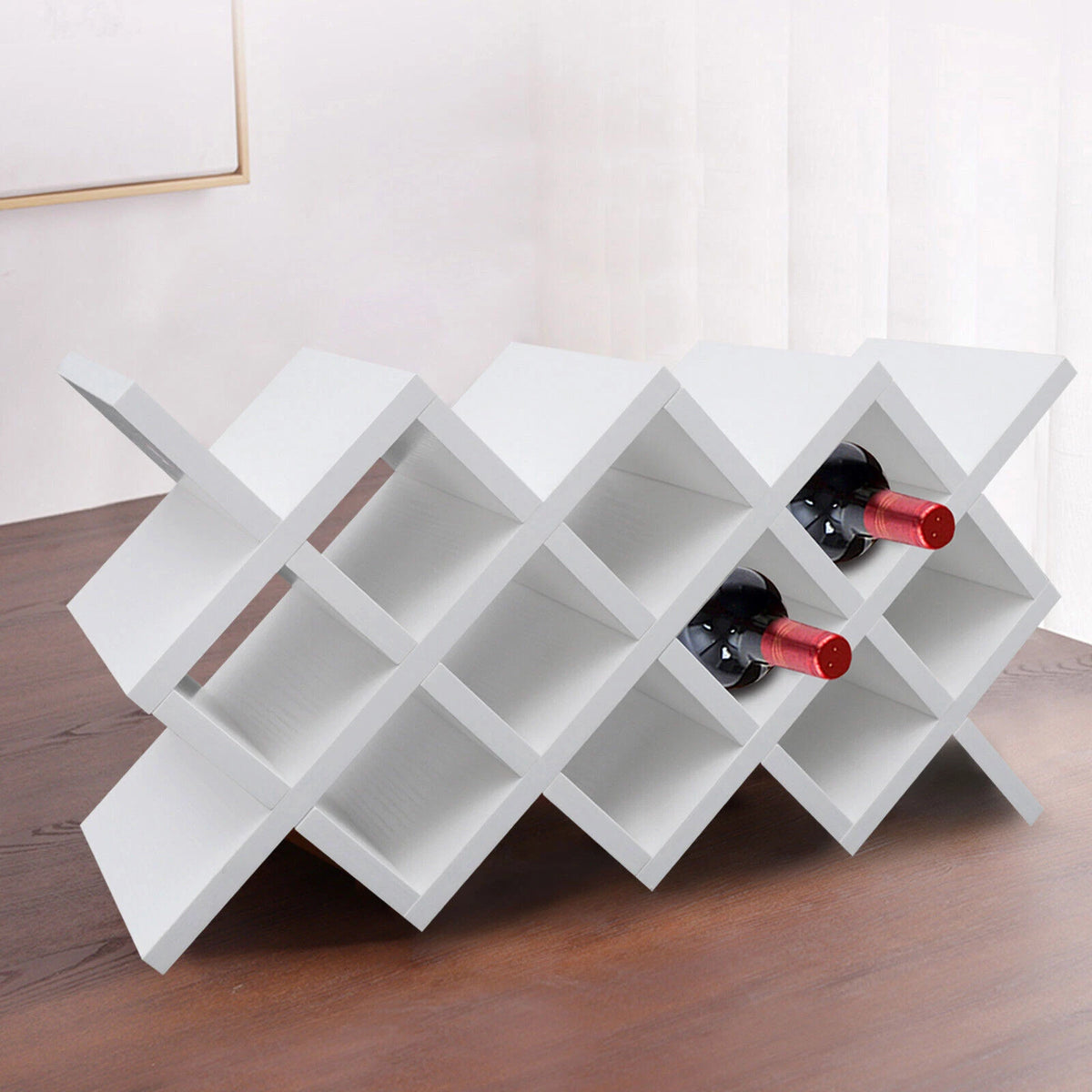 10-Bottle Wooden Wine Rack for Countertop Storage