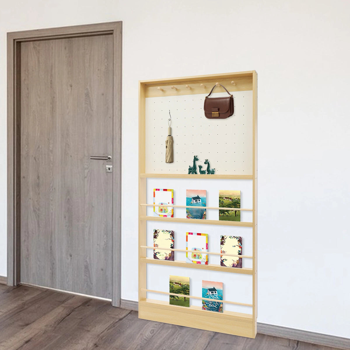 Toddler Bookshelf & Pegboard Storage Cabinet for Kids (No Year Range)