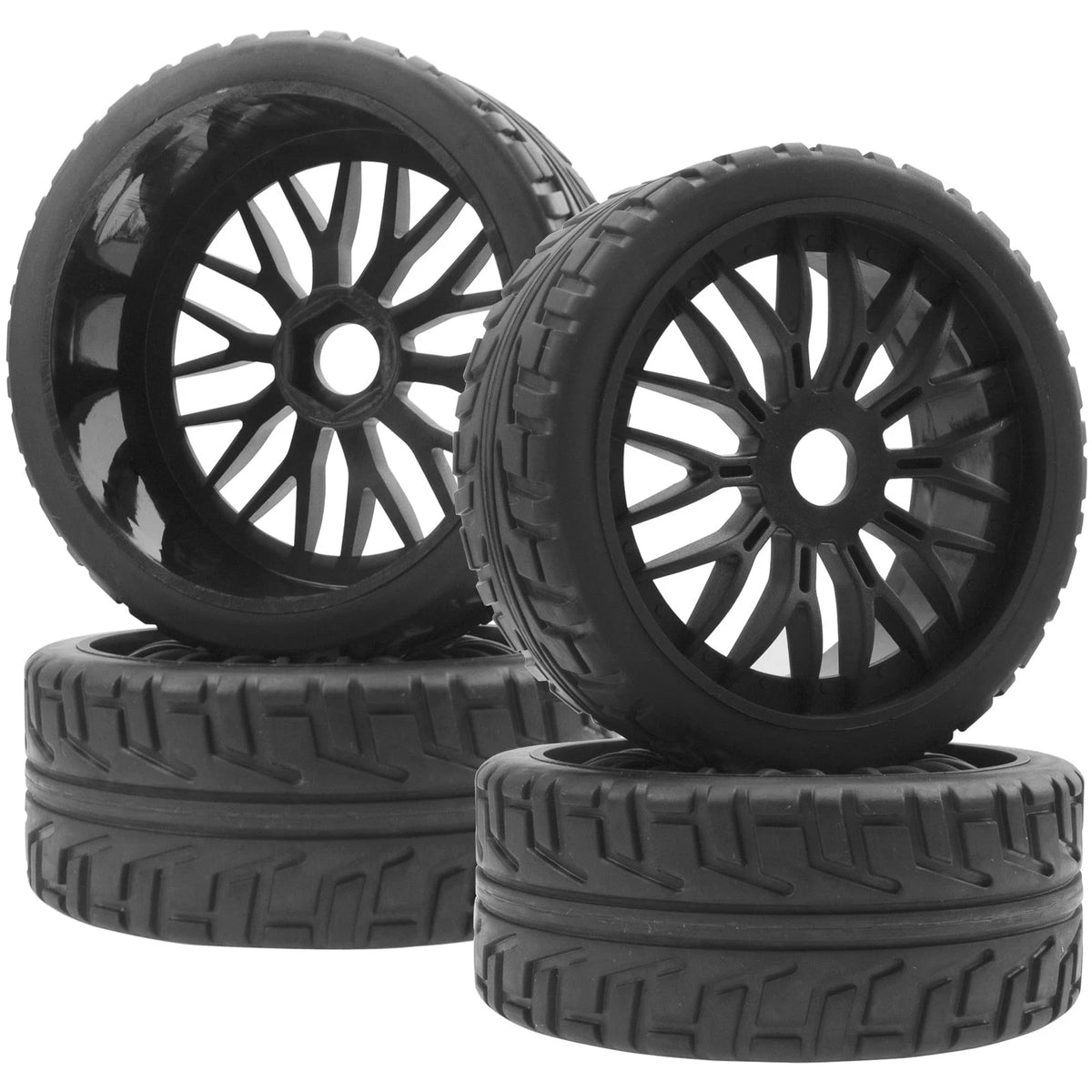 Set of 4 RC Buggy Tires and 17mm Hex Wheels for 1/8 Scale Models