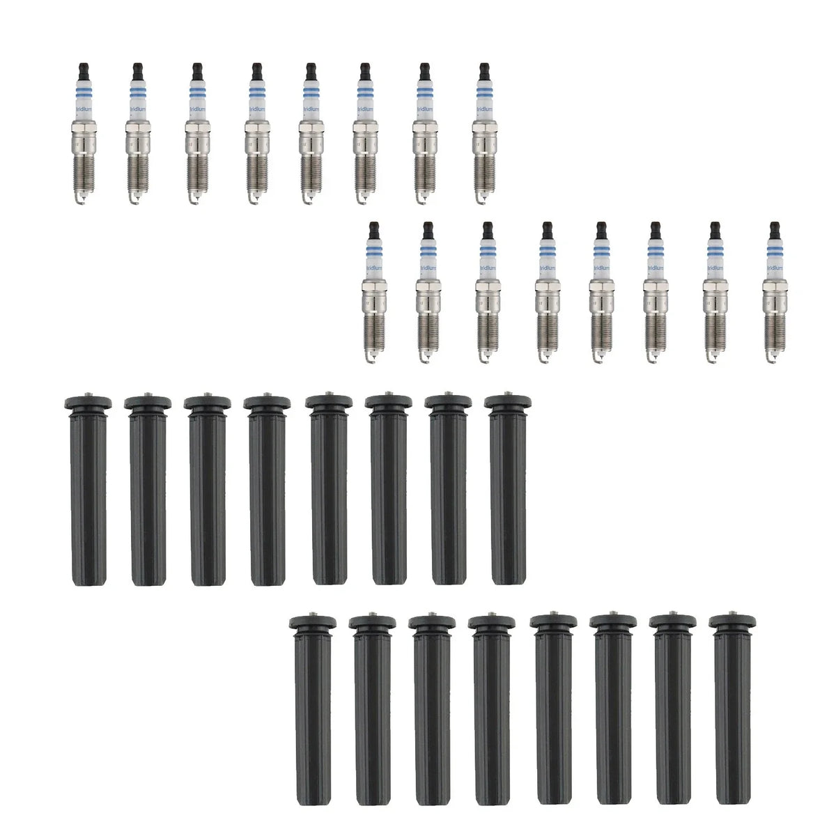 Set of 16 Bosch Double Iridium Spark Plugs & Denso Ignition Coil Boot Kit for Aspen 5.7 (2007–2009)