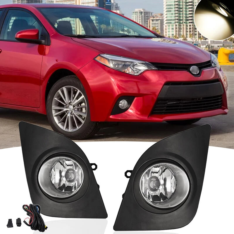 Pair Front Clear Fog Lights Wiring Switch Kit for Toyota Corolla (2014–2016)