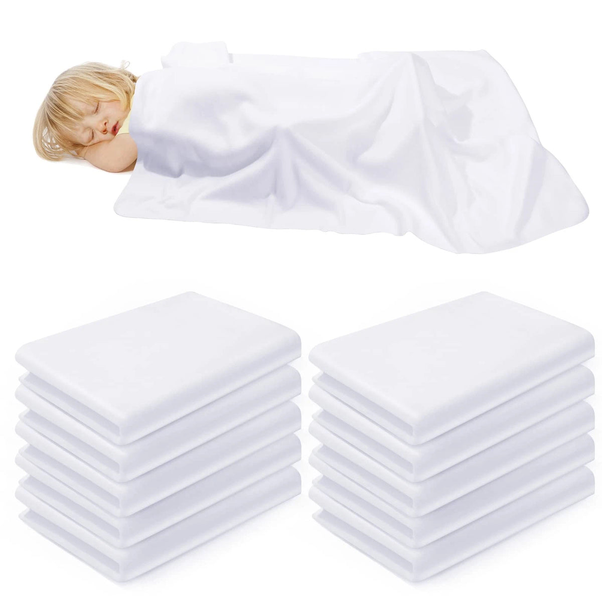 10X Fleece Daycare Cot Blanket for (39 x 59 Inch, White)