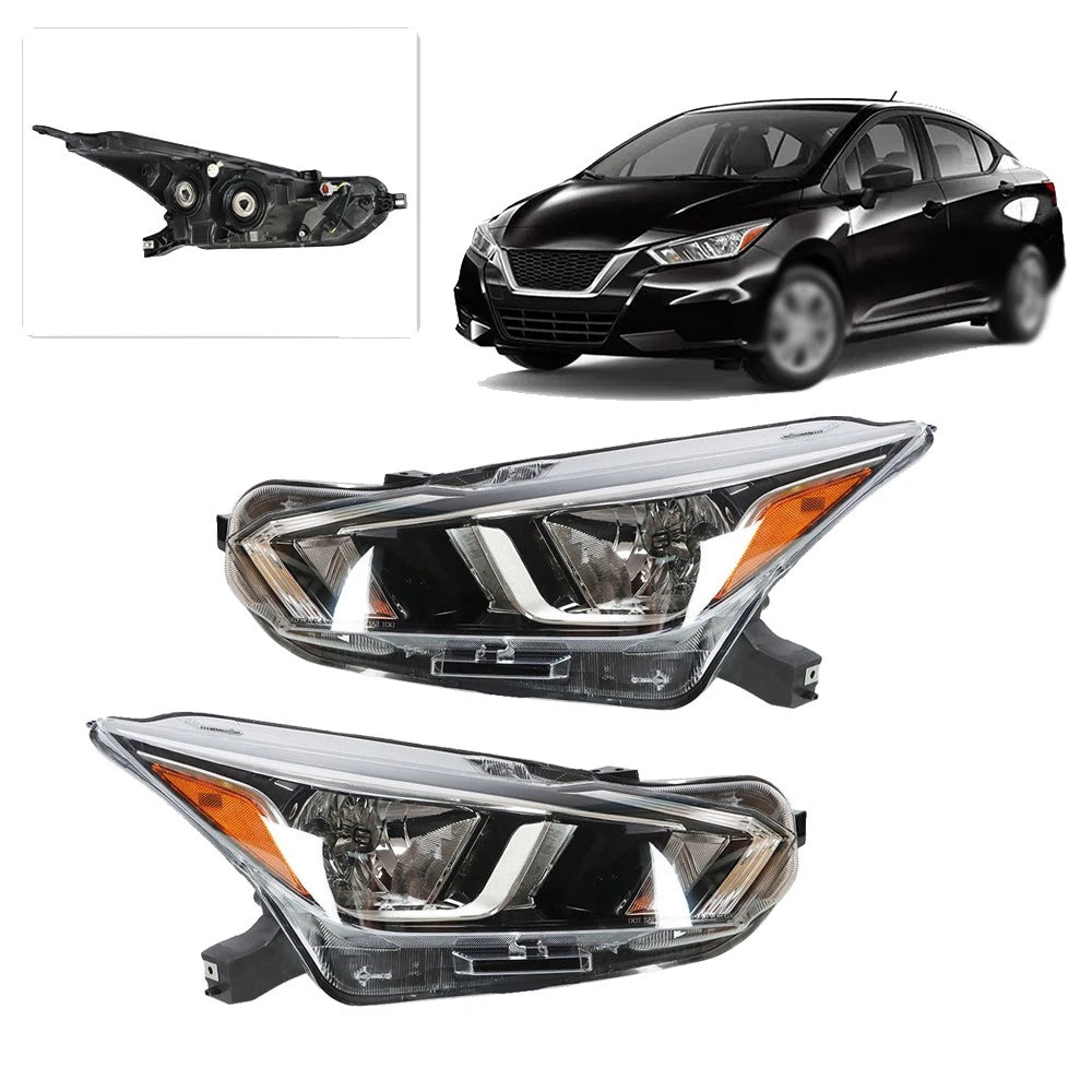 Headlight Assembly Pair for Nissan Versa (2020–2021) BCK308649K Chrome Halogen