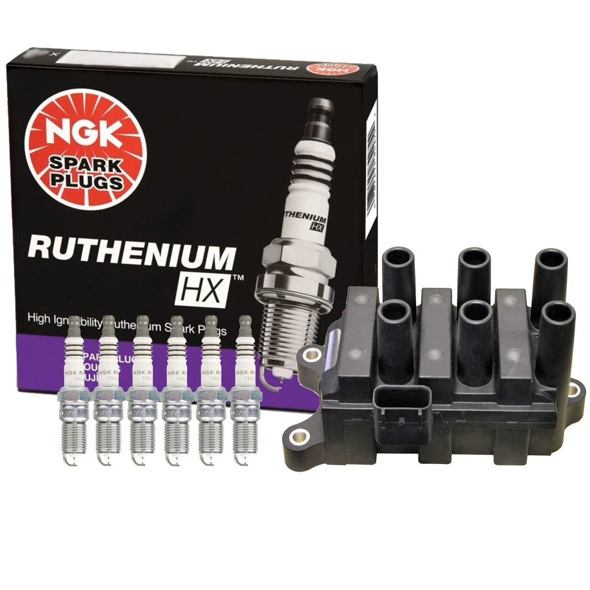 Denso COP Ignition Coil & NGK 6 Ruthenium HX Spark Plugs Kit for Sable (1996–2005)
