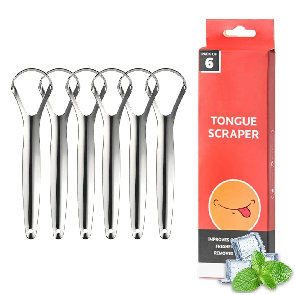 6X Stainless Steel Tongue Scraper for Adults
