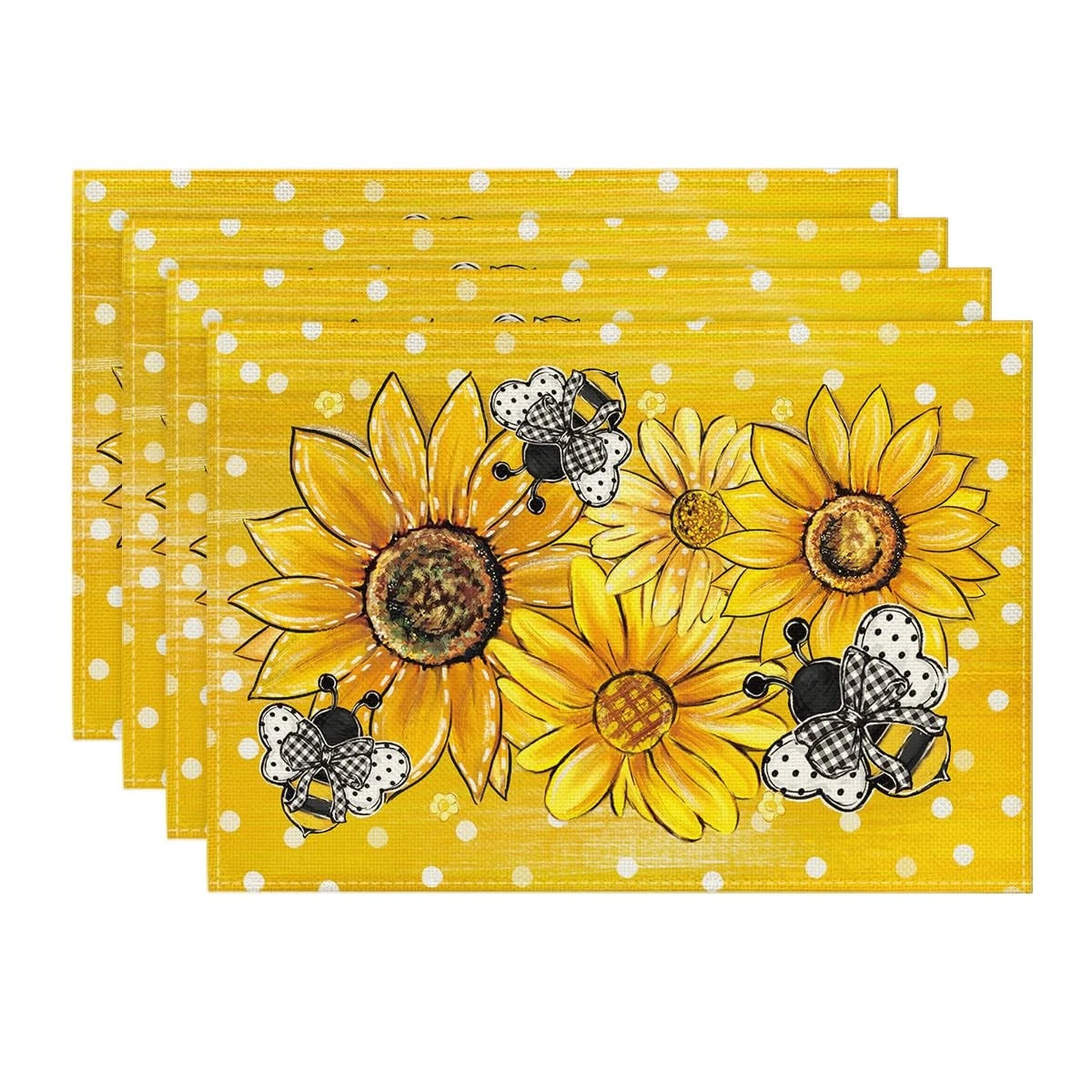 Set of 4 Sunflower Bee Flower Polka 12" x 18" Rectangular Signs