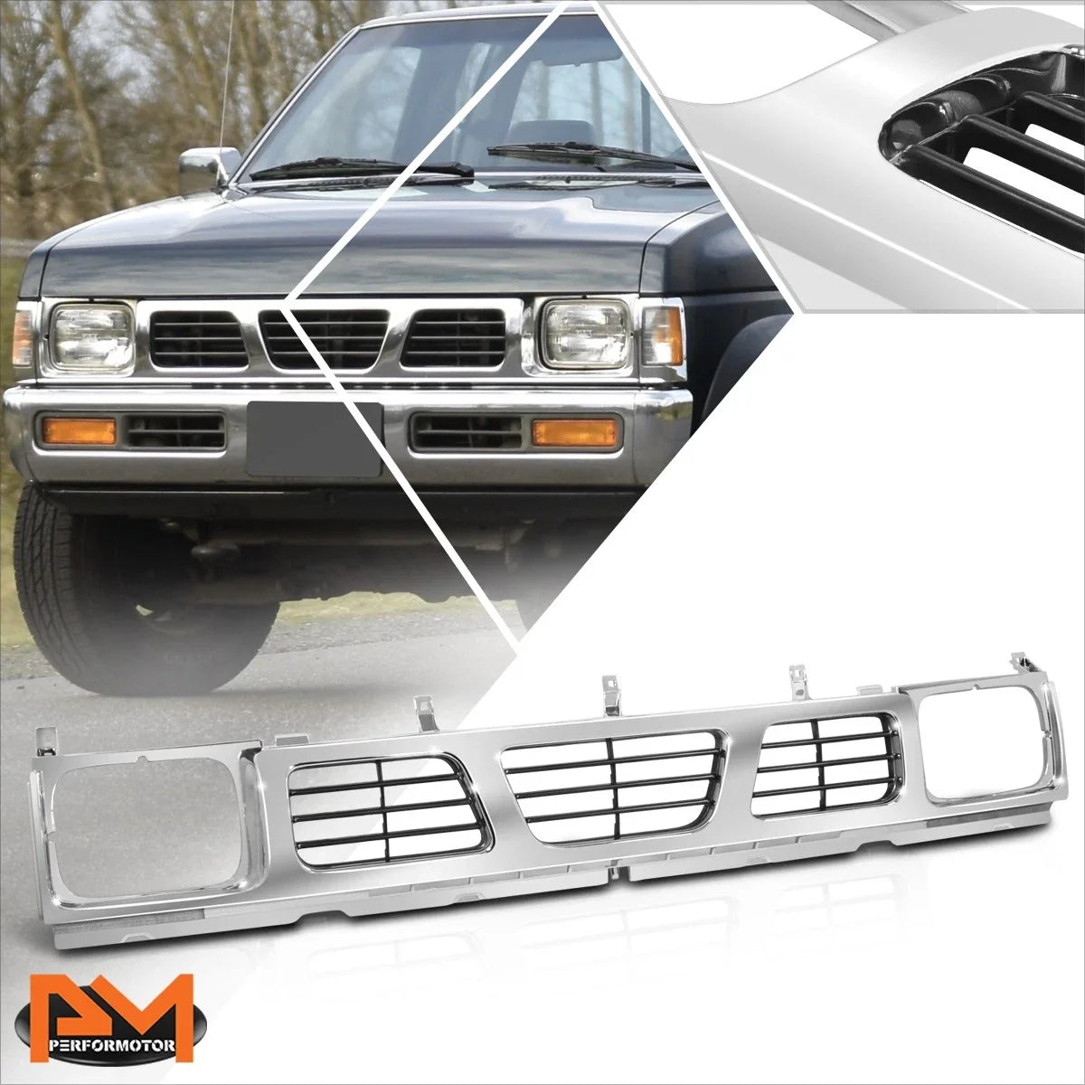 Chrome Front Bumper Grille Shell for Nissan D21/Pickup (1993–1997)