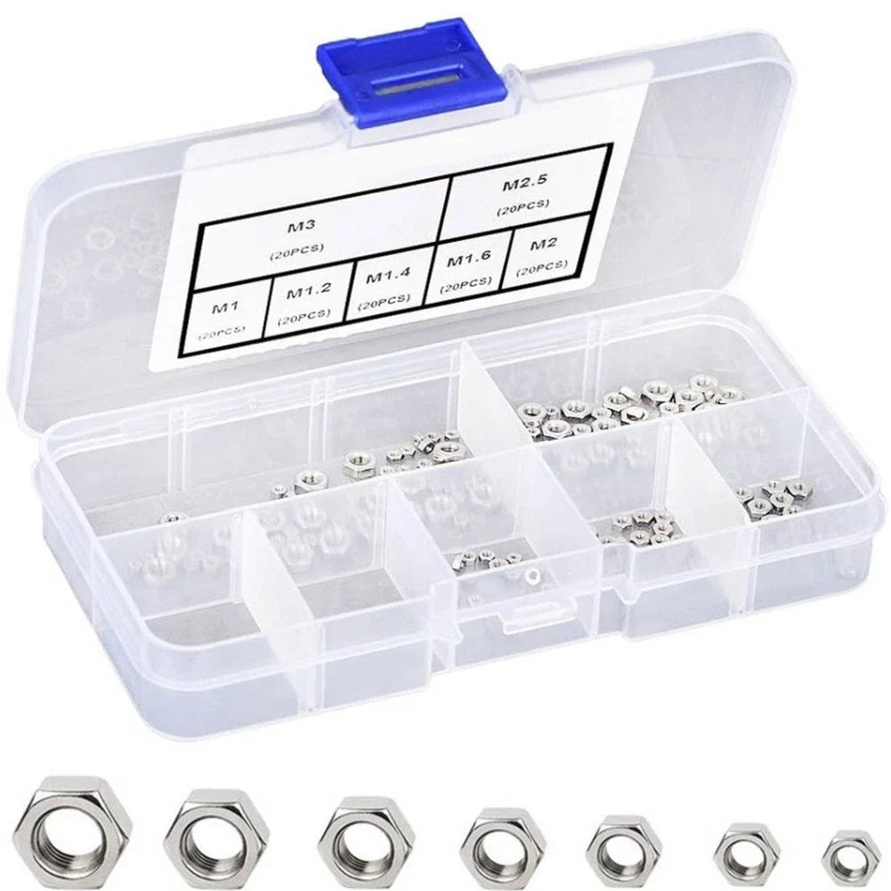 Set of 140 Stainless Steel Hex Nuts for Universal Applications