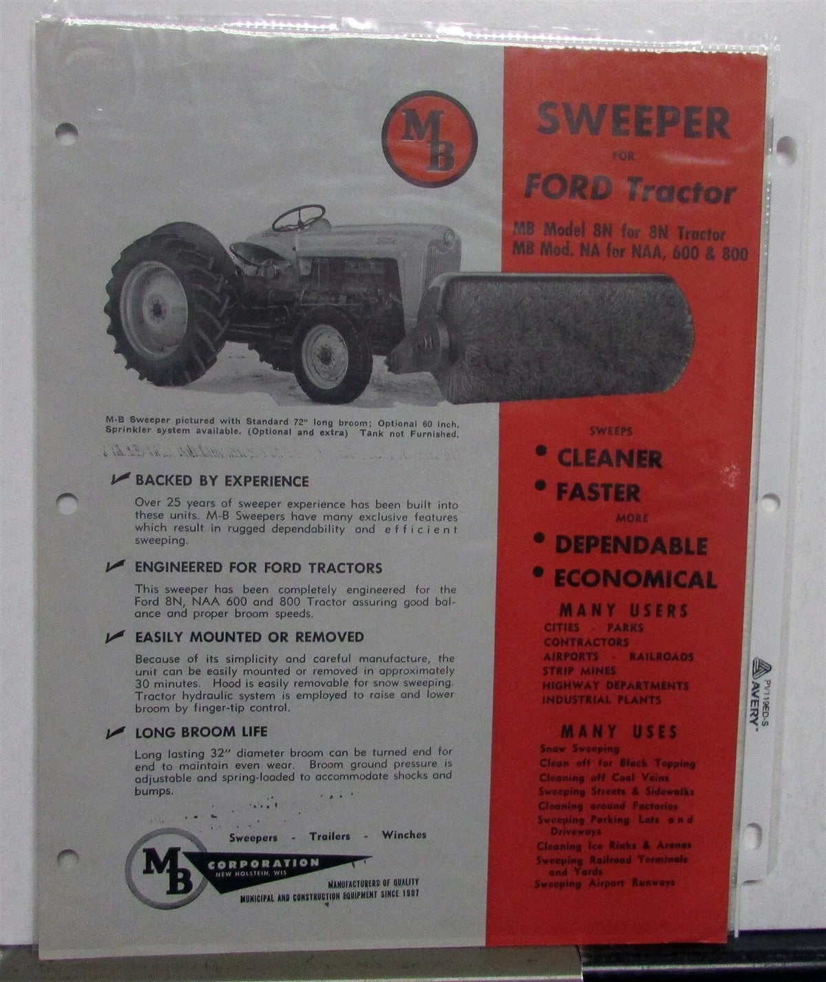 MB Sweeper for Ford Tractor Model 8N NA NAA 600 800 (1950s)