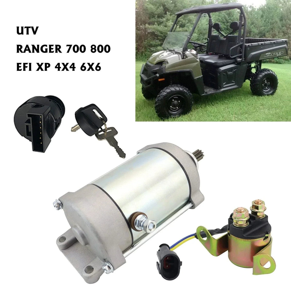 Starter for Polaris Ranger 700 XP 4X4 EFI (2006–2008) with Relay & Key Switch