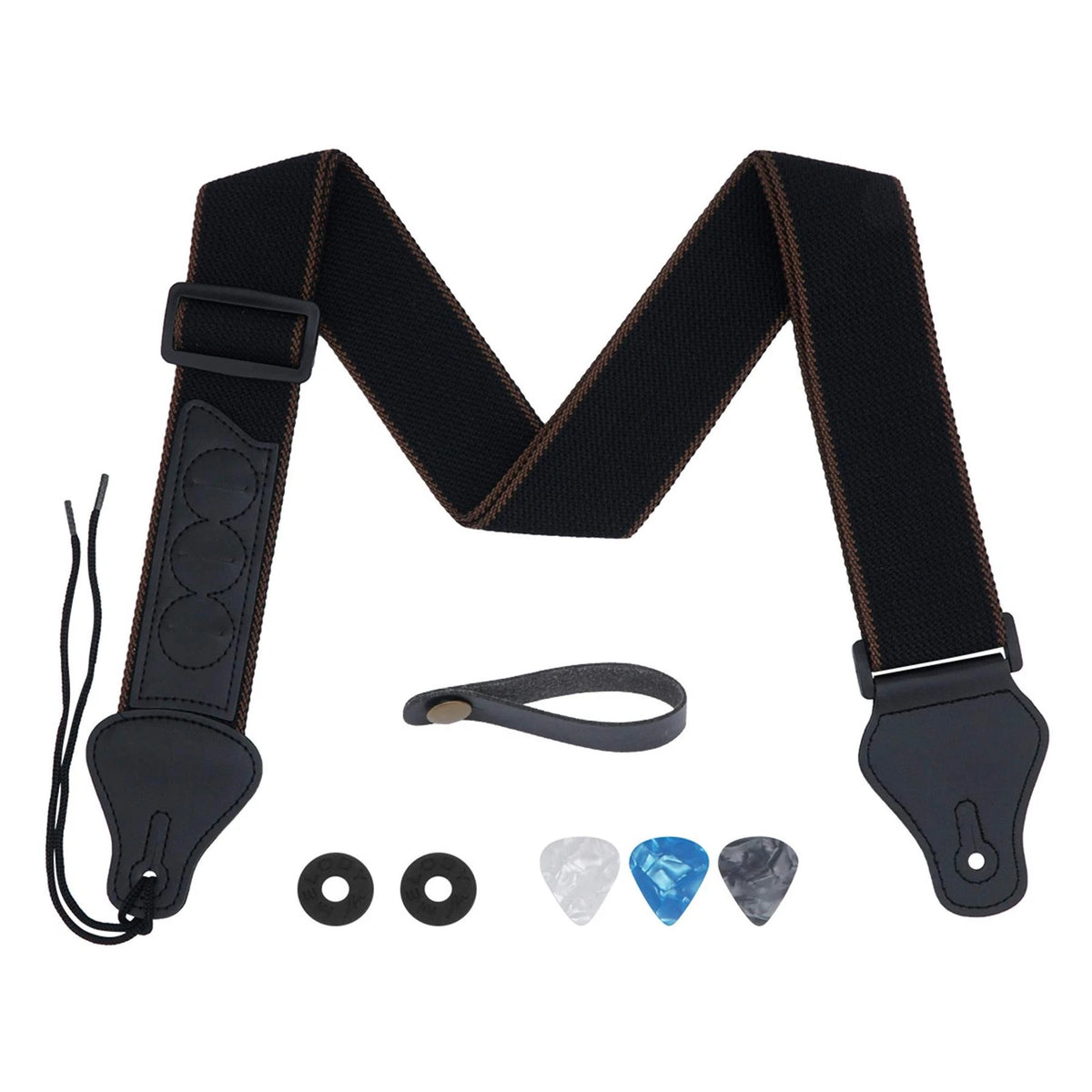 Soft Cotton Guitar Strap with 3 Pick Holders for Universal Fit (Large, Black)