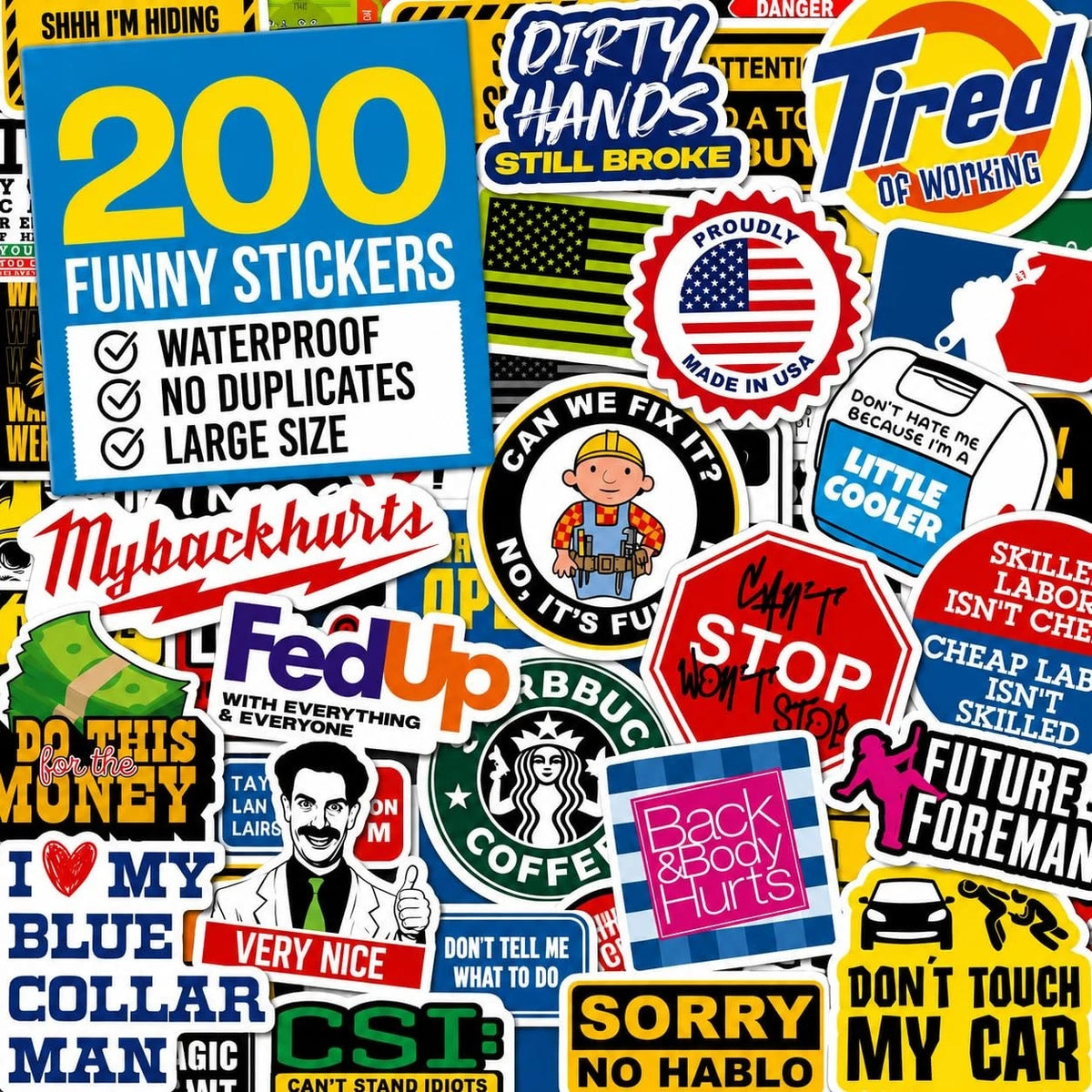 200 Pcs Hard Hat Stickers for Blue Collar Workers