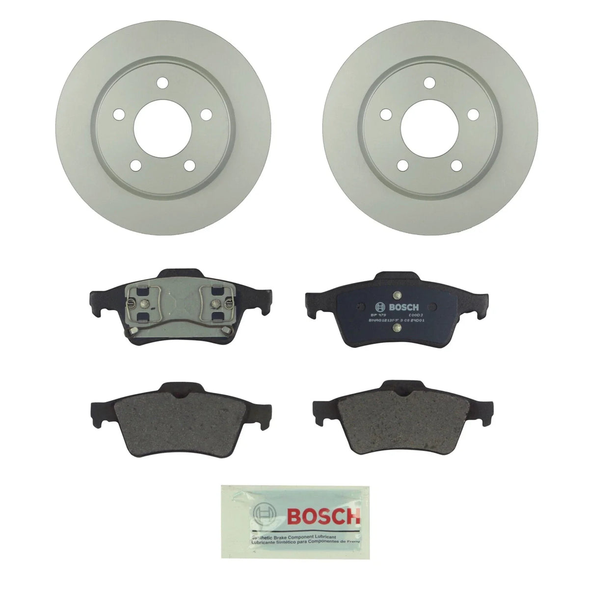 Set of 2 Bosch Rear Solid Rotors & Semi-Metal Disc Brake Pads for Mazda 3