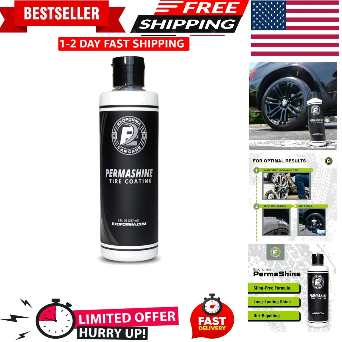 PermaShine Tire Coating & Dressing for All Vehicles (Details In Description)