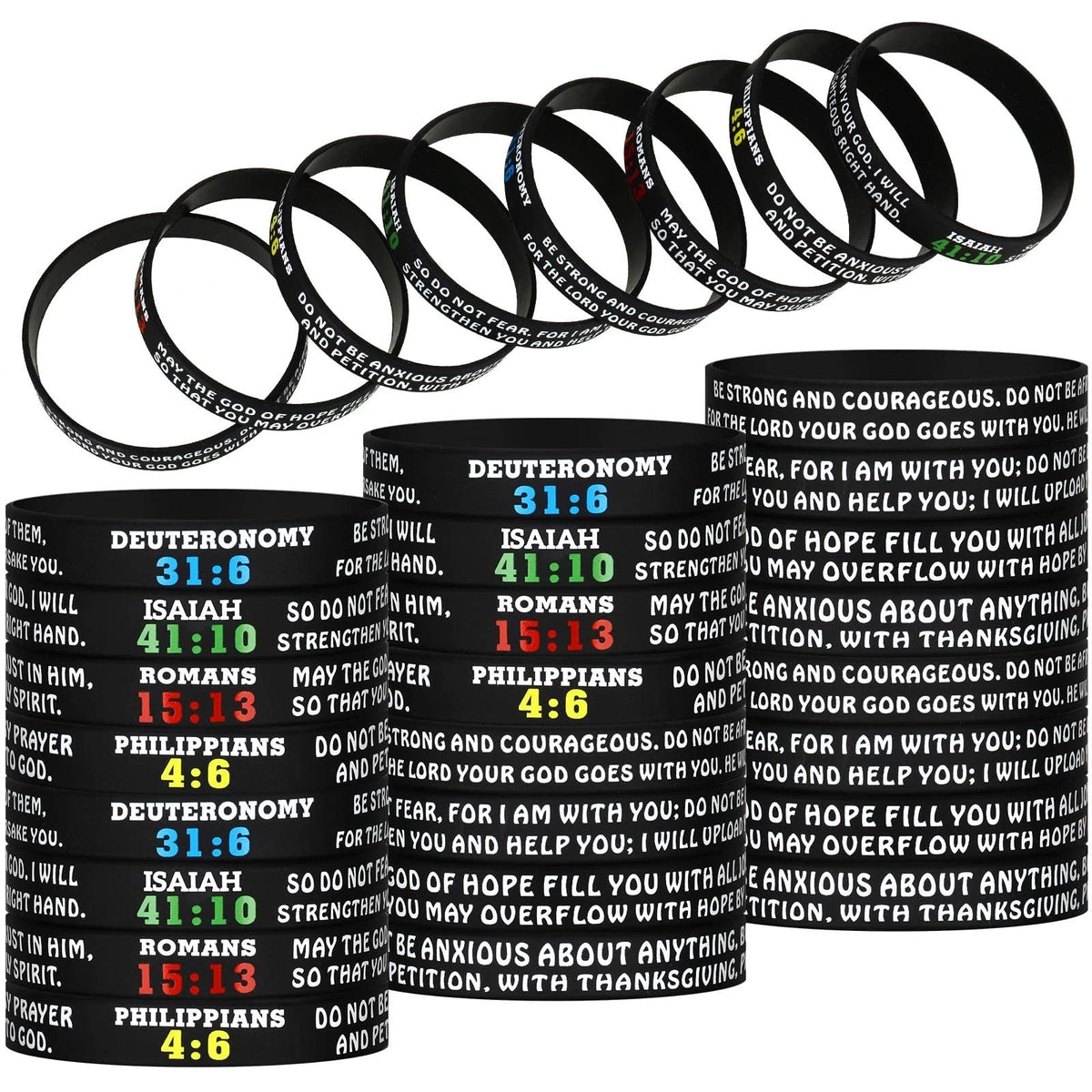 32 Silicone Bible Verse Bracelets (2.3 Inch)