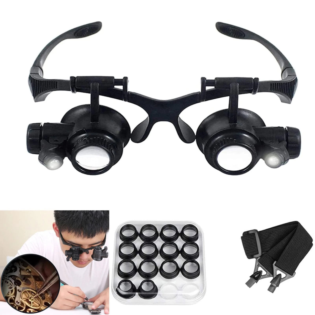 10x Magnifying Glasses Set with LED - 2.5x to 25x Magnification