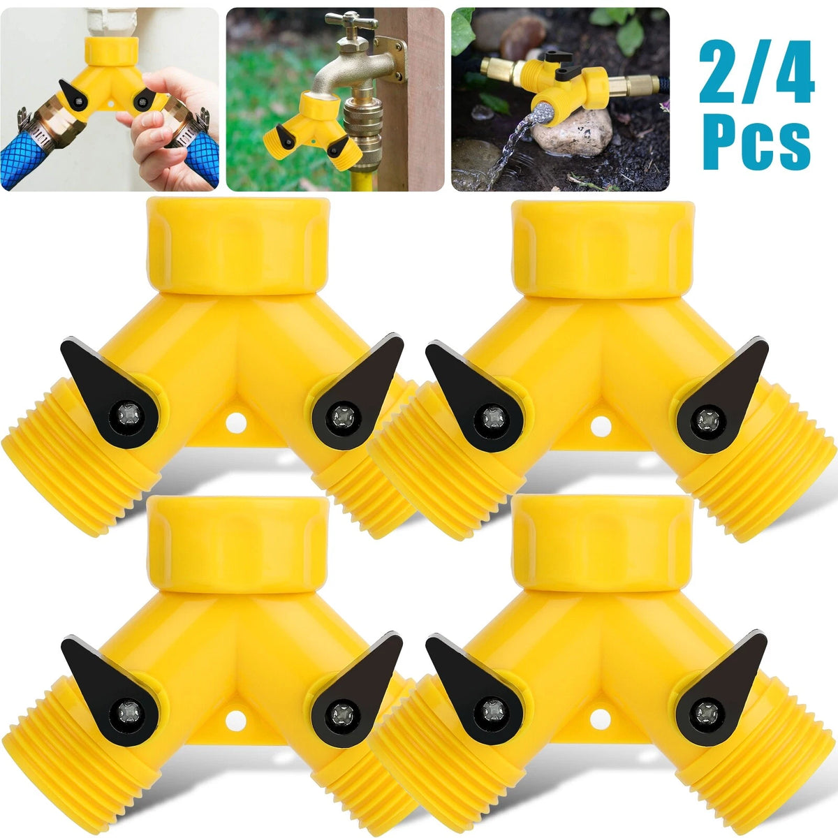 2X 3/4" Y Valve Adaptor for Garden Water Hose Splitter Connector