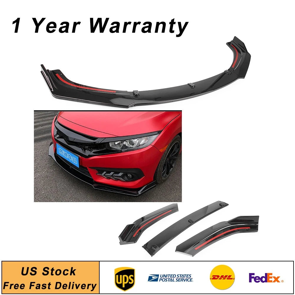 Front Bumper Cover Lip Spoiler for Honda Civic (2016–2020) Black