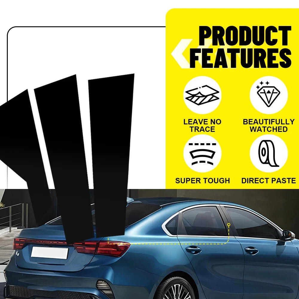 Gloss Black Pillar Posts Door Window Trim Cover for Kia Forte Sedan (2019–2023)