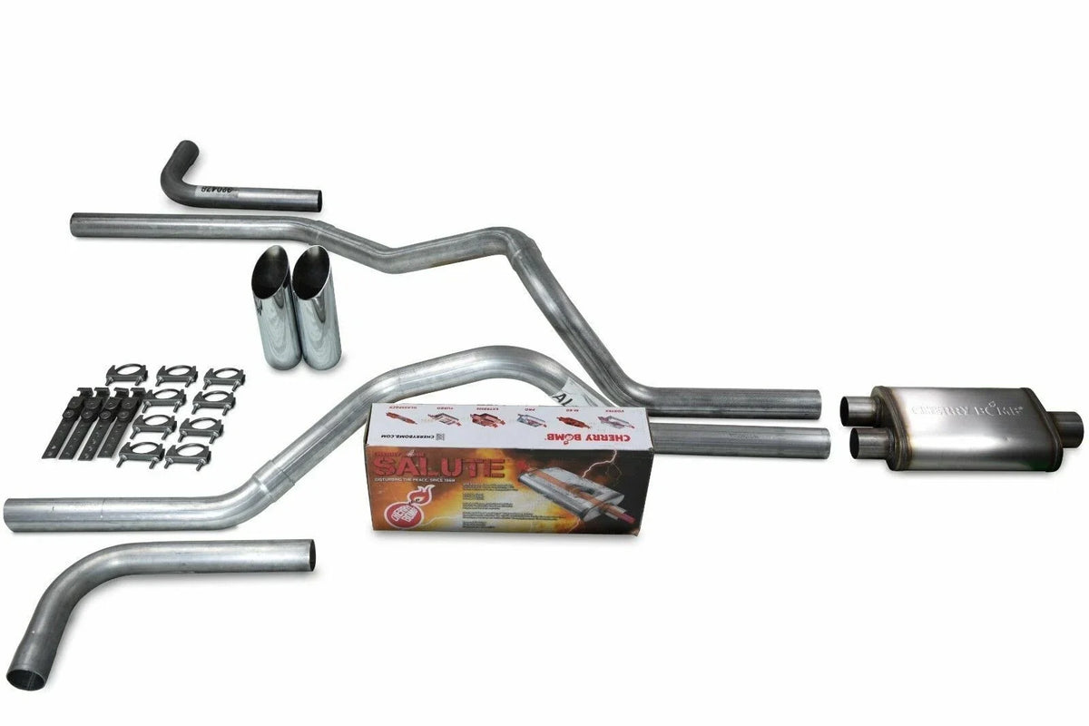 2.5" Dual Exhaust Kit for Chevy GMC 1500 (2015–2018) - Cherry Bomb Slash Tip