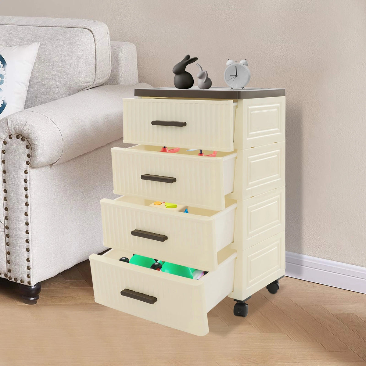 4-Tier Storage Cabinet with 4 Drawers and 360-Degree Wheels