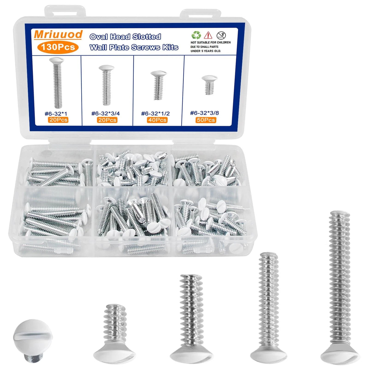 130Pcs Wall Plate Screws Kit #6-32 for Outlet Covers (3/8", 1/2", 3/4", 1")