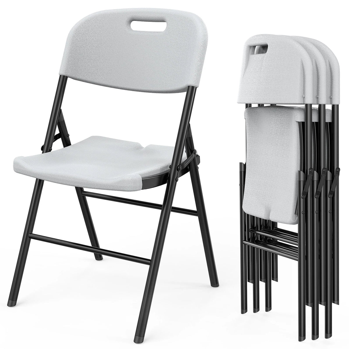 Set of 4 Folding Chairs for Commercial Use (Outdoor, Contoured, Steel Frame)