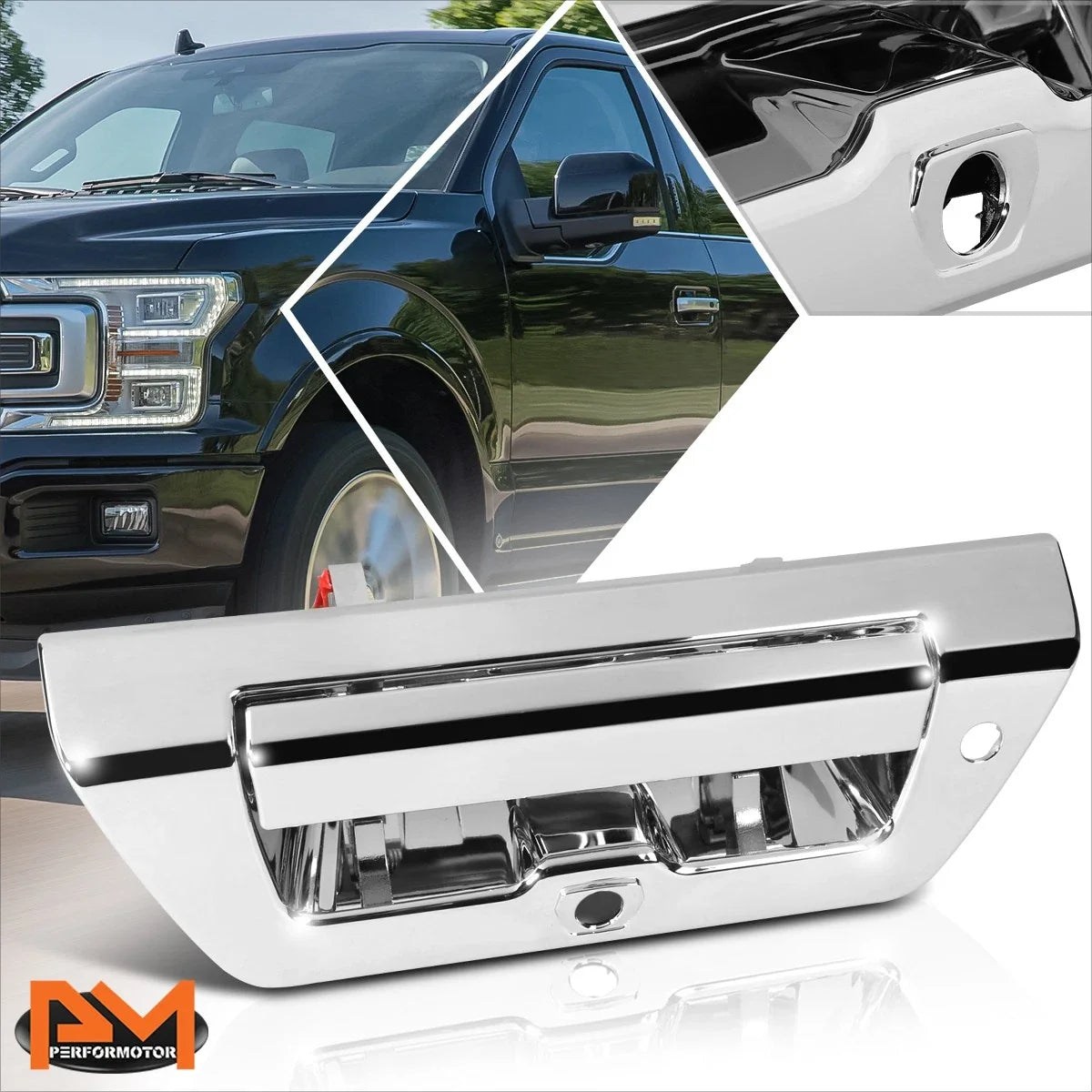 Chrome Rear Door Gate Handle for Ford F150 (2015–2020) w/Key, Camera, LED Hole