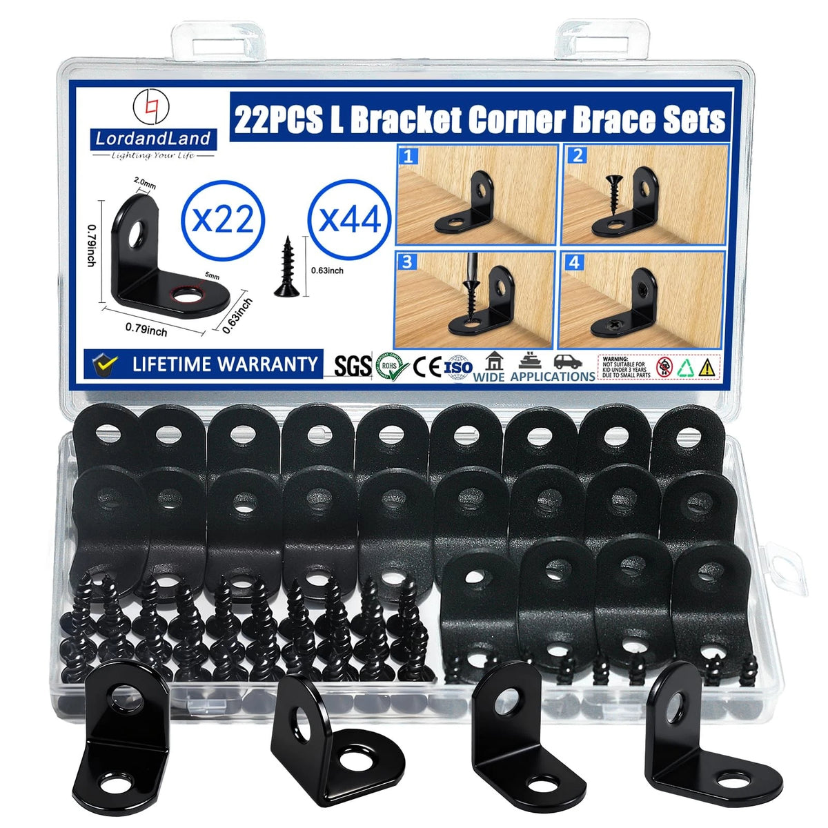 22PCS L Bracket Corner Brace Set for Universal Applications (1x1x0.5 inches)