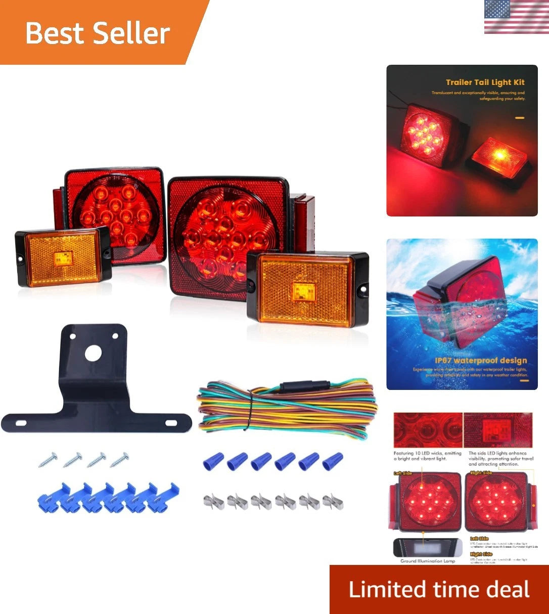 Universal Waterproof LED Trailer Light Kit - 12V Red Lights
