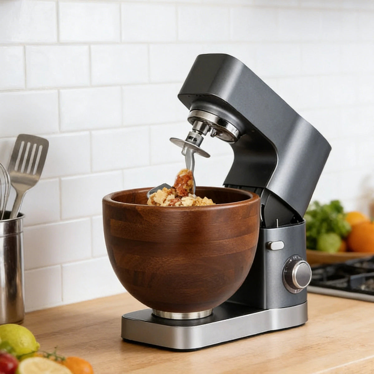 Premium Walnut Wood Mixing Bowl for Kitchen Use (Natural Finish)