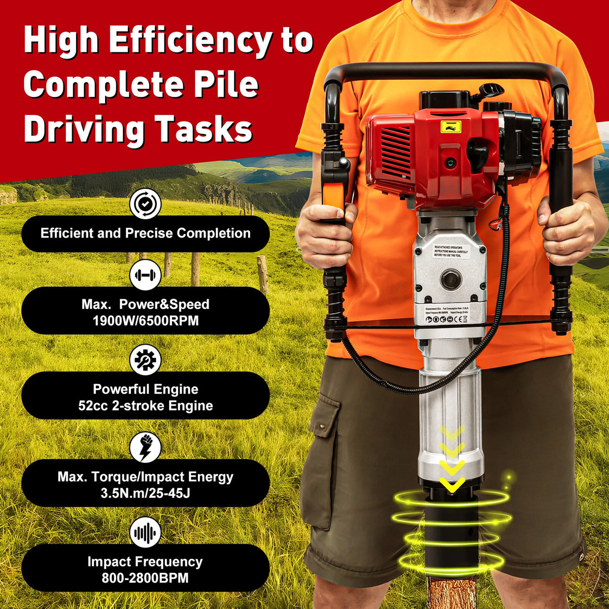 52CC 2.3HP Gas Powered Fence Pile Driver for T-Post