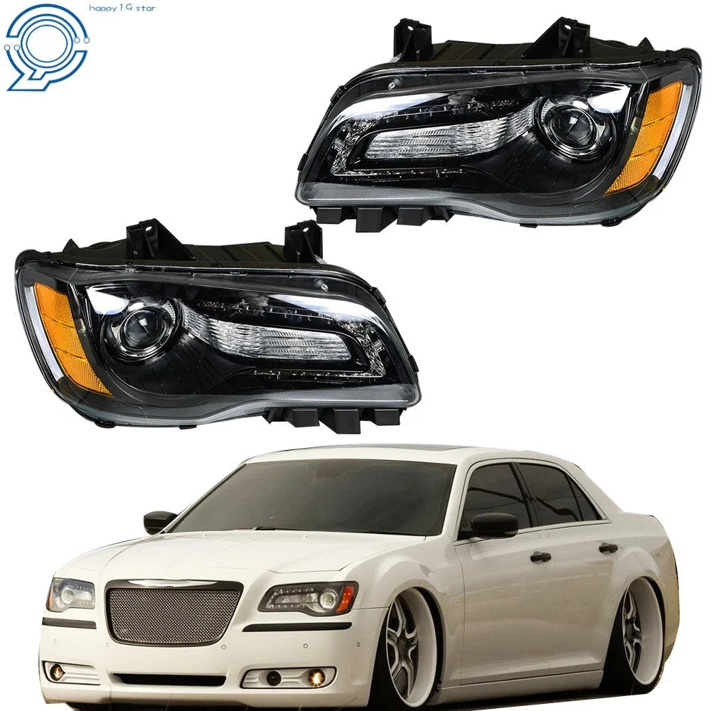 Headlight Assembly for Chrysler 300 (2011–2014) Halogen Black Clear RH+LH