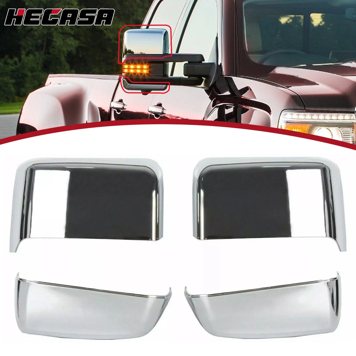 Tow Mirror Cap Cover Chrome for Chevy Silverado GMC Sierra (2014–2019)