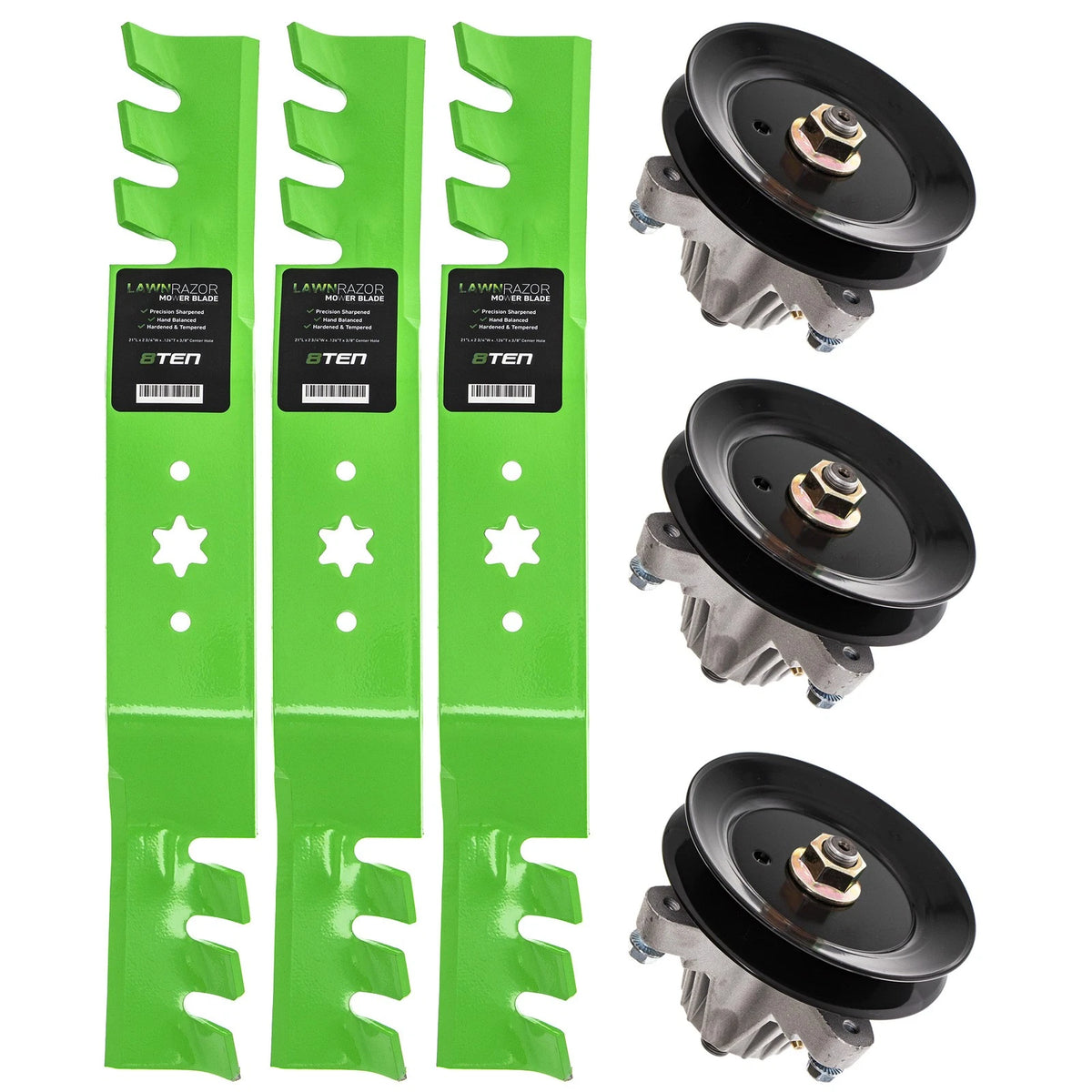 Deck Spindles & Toothed Blades Kit for Craftsman PYT9000 (618-04825A, 618-04825B, 618-05016)
